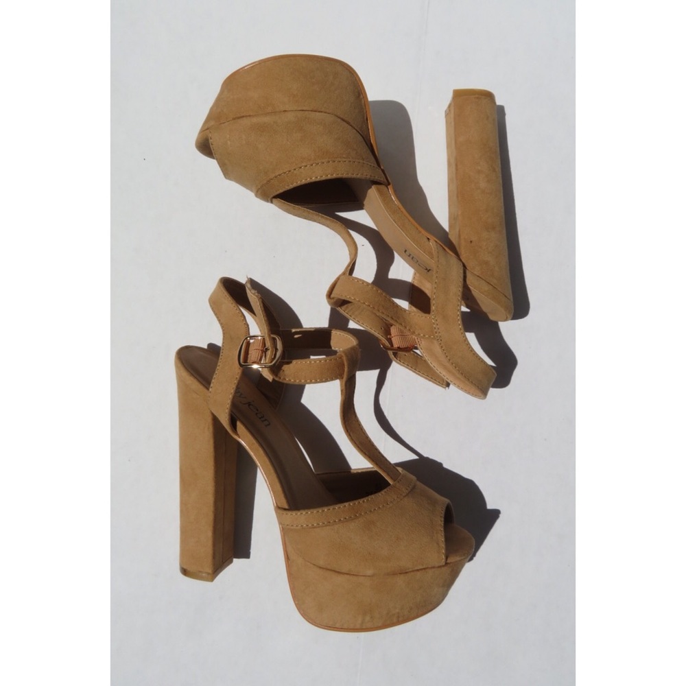 Cathy Jean Camel Tan Suede Platform Heels